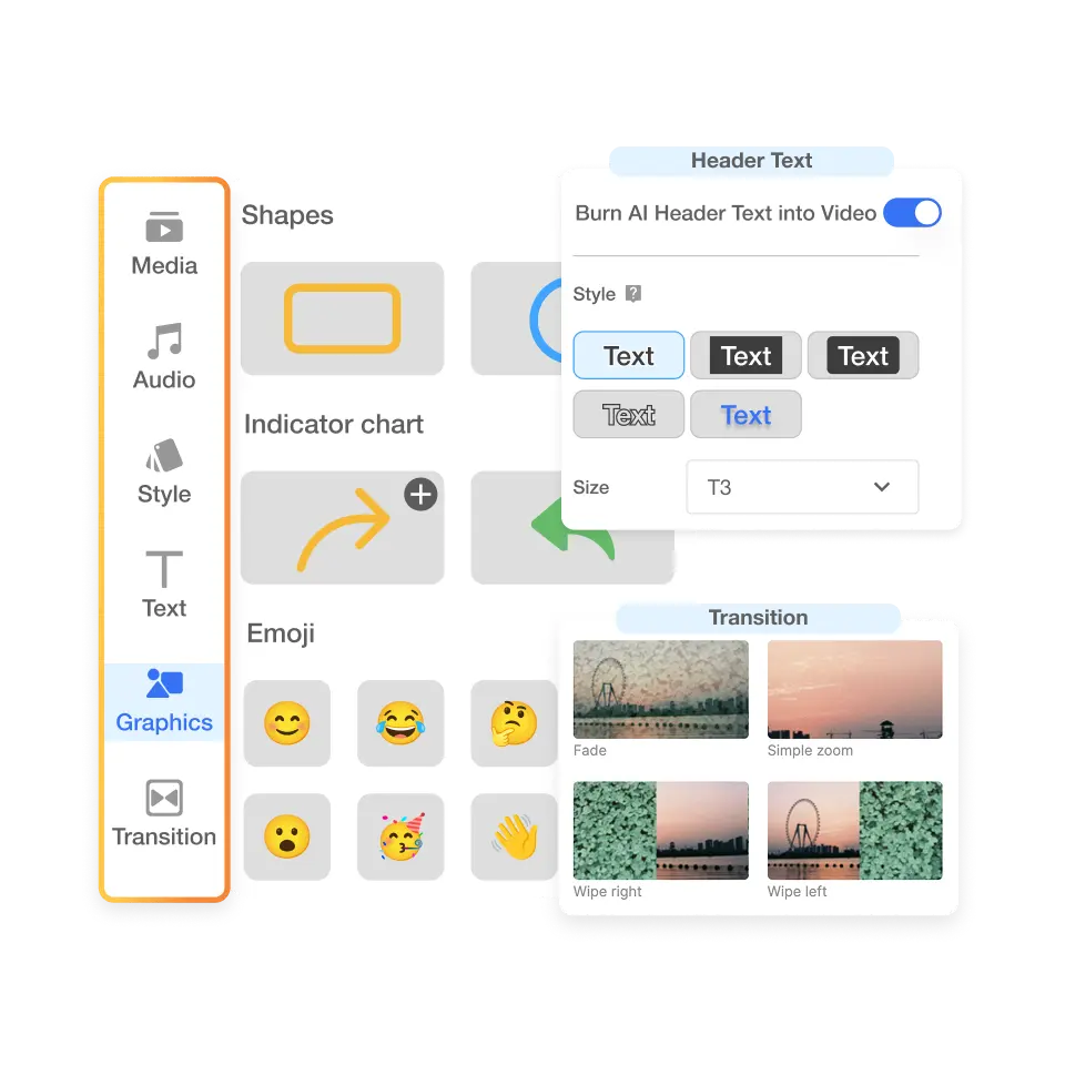 Scene-Based Editing in Visla AI short video creator showing clip swap and text overlay tools.